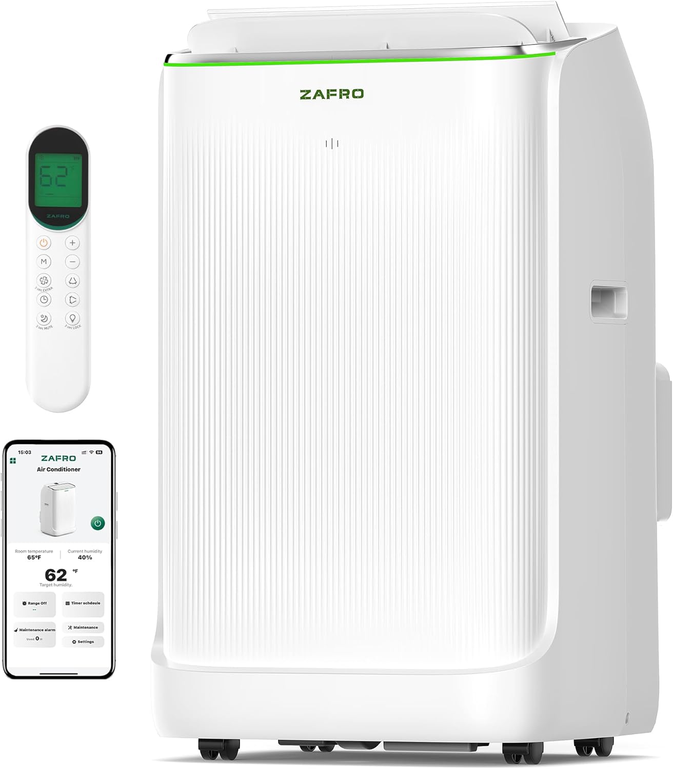 ZAFRO Inverter Portable Air Conditioners, 16000 BTU (12000 BTU SACC) Smart Portable AC Unit with Dual Hose/Ultra Quiet(42dB)/Drainage-free Cooling/24Hrs Timer/APP/Remote for Multi-Scenario Use woonhhop