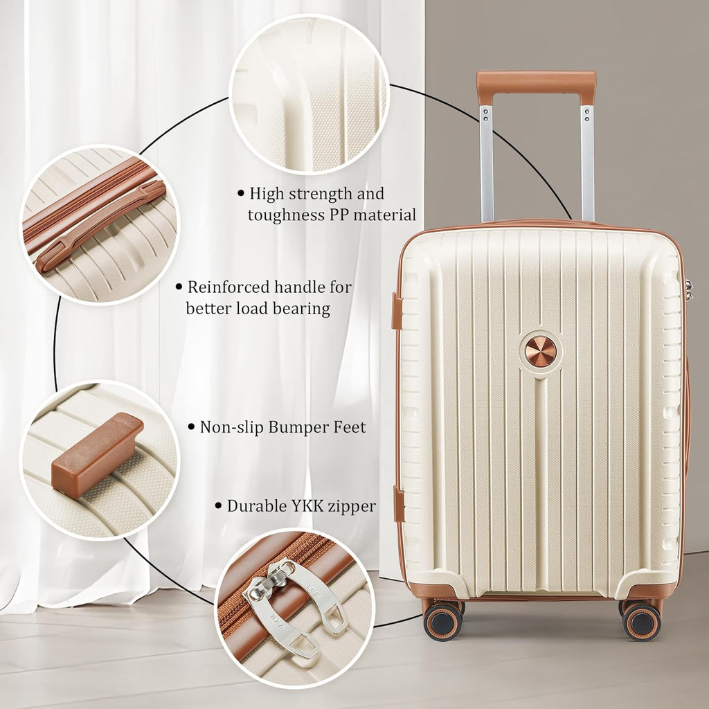 5-piece PP hardshell lightweight travel carry-on luggage set with dual spinner wheels and TSA lock wourant
