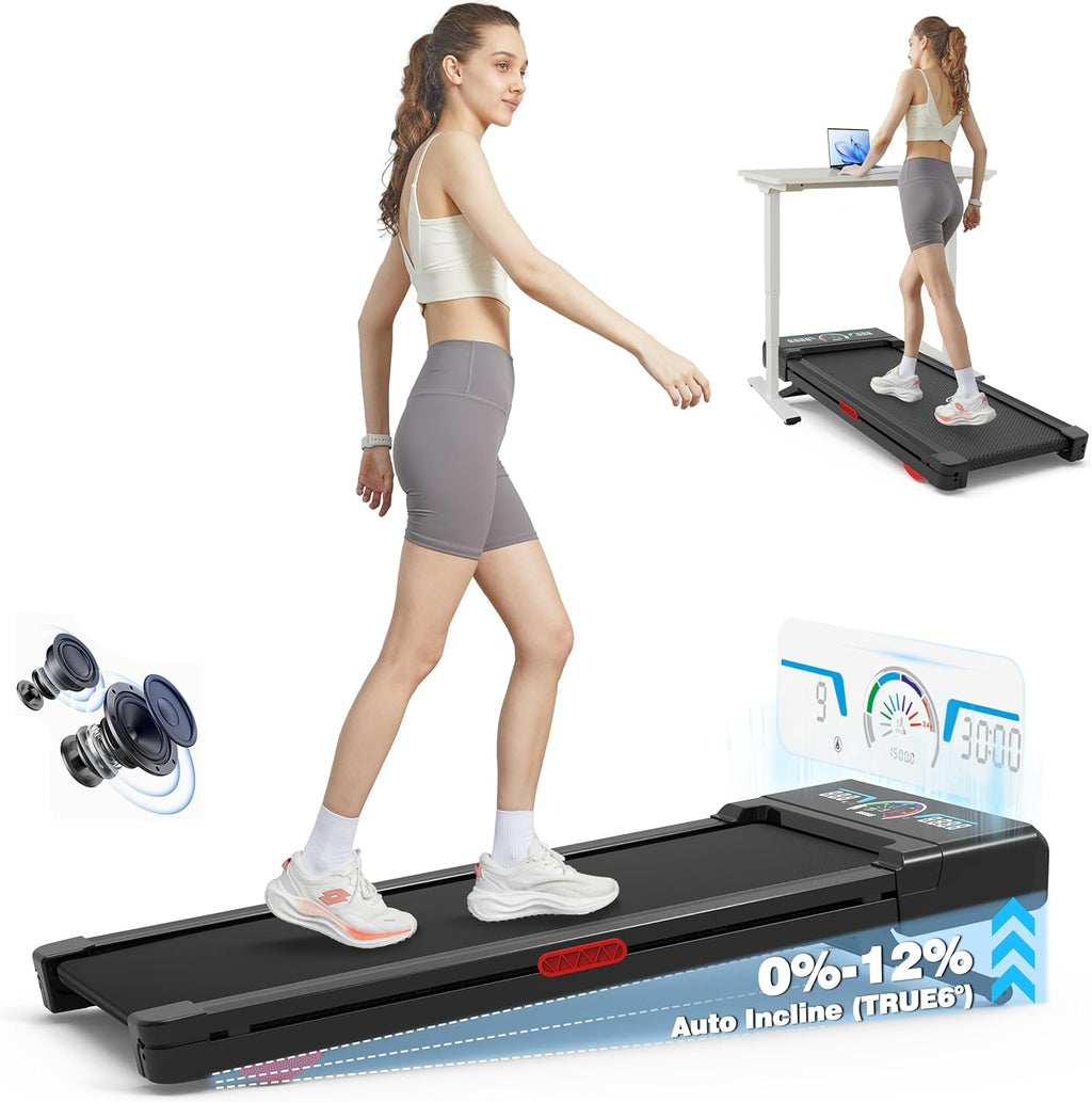 Walking Pad Treadmill with 12% 9-Level Auto Incline, 450 lbs Capacity RGB LED Screen, Bluetooth Speaker Under Desk Treadmill, Compact Treadmills for Home Hiking wourant