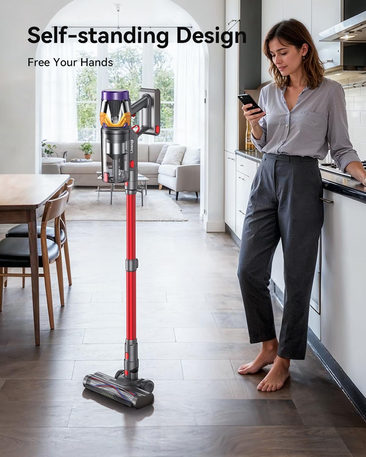 Cordless Vacuum Cleaner, Upgraded 55KPA 650W 70Mins Stick Vacuum with Hurricane Mode, Self-Standing, Touch Screen, 1.8L Dust Cup, Anti-tangle Wireless Vacumm, Vacuum Cleaners for Home/Pet Hair/Carpets woonhhop