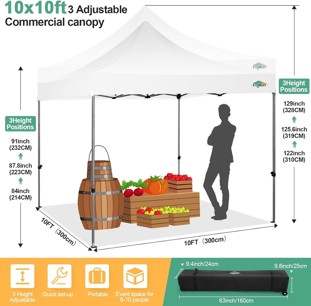 COBIZI 10x20 Heavy Duty Pop up Canopy Tent with 6 sidewalls Easy Up Commercial Outdoor Canopy Wedding Party Tents for Parties All Season Wind & Waterproof Gazebo with Roller Bag,Black(Frame Thickened) wourant