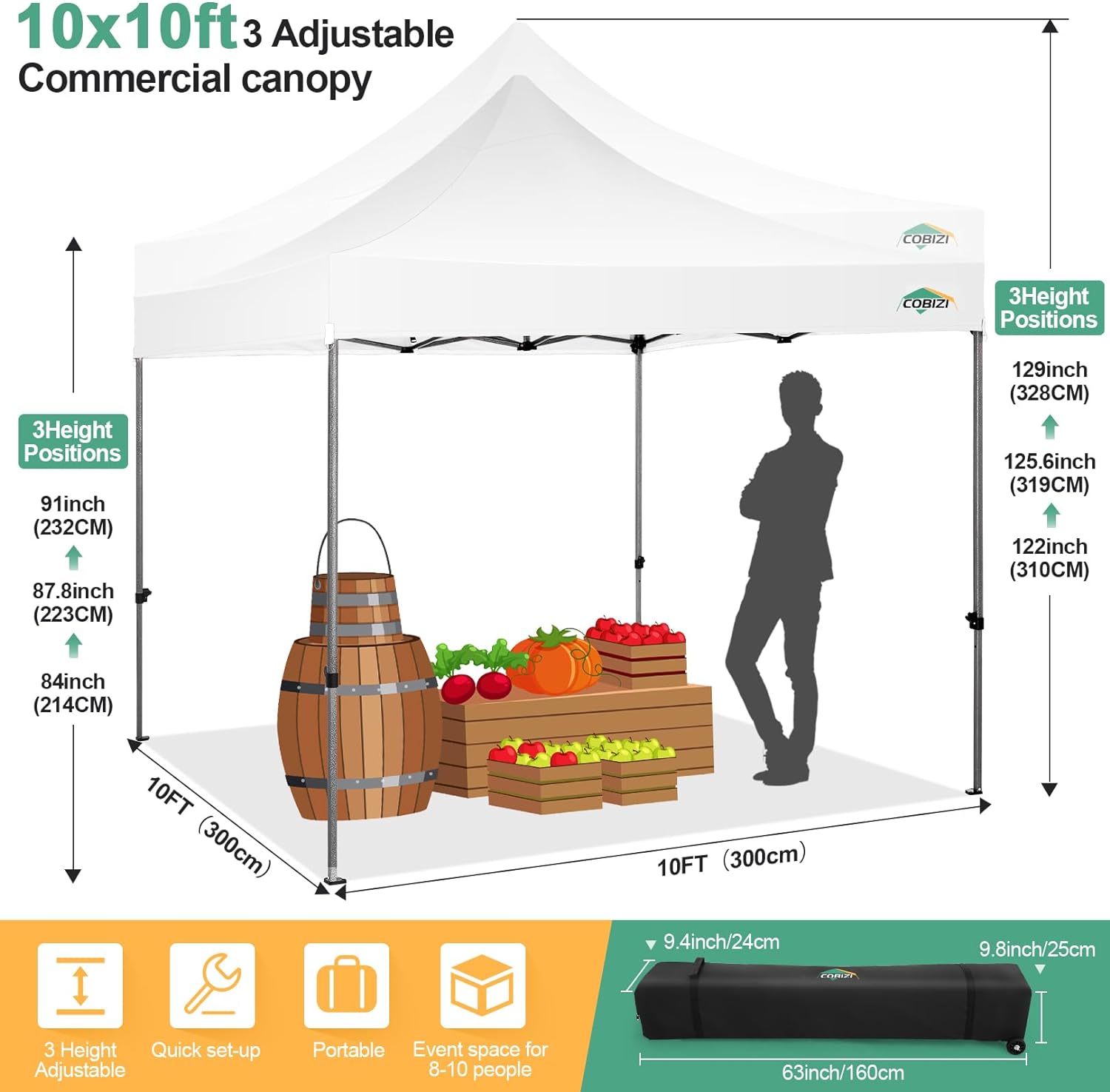 COBIZI 10x20 Heavy Duty Pop up Canopy Tent with 6 sidewalls Easy Up Commercial Outdoor Canopy Wedding Party Tents for Parties All Season Wind & Waterproof Gazebo with Roller Bag,Black(Frame Thickened) wourant