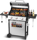 3-Burner Propane Gas Grill with 30,000 BTU Output - Double-layer Stainless Steel Grill Lid, Cast Iron Cooking Grids, Easy-Clean Grease Management & Even Heat Distribution for Perfect BBQs wourant