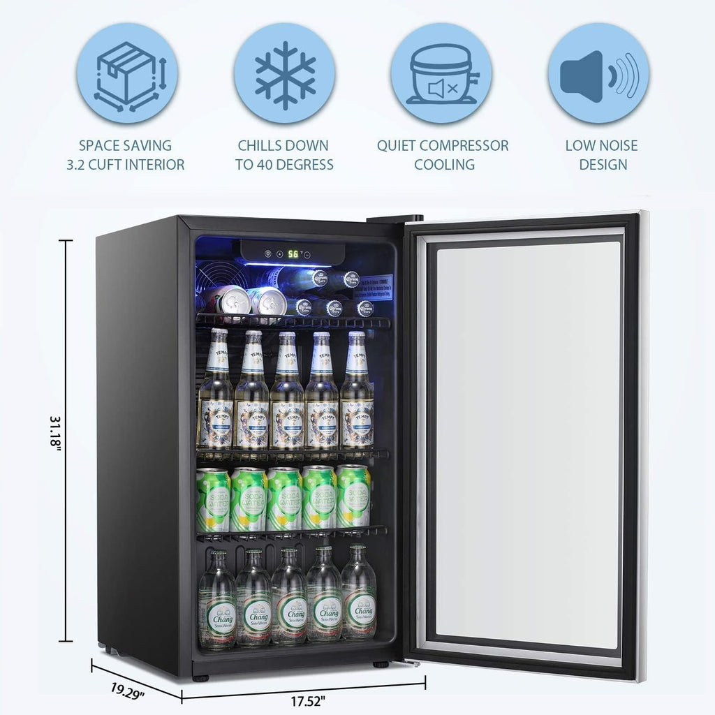 Antarctic Star Beverage Refrigerator Cooler 68 Can, Mini Fridge with Glass Door for Beer Drinks Wine,Freestanding Small Fridge with Electronic Temperature Control for Home and Bar,1.7 cu.ft wourant