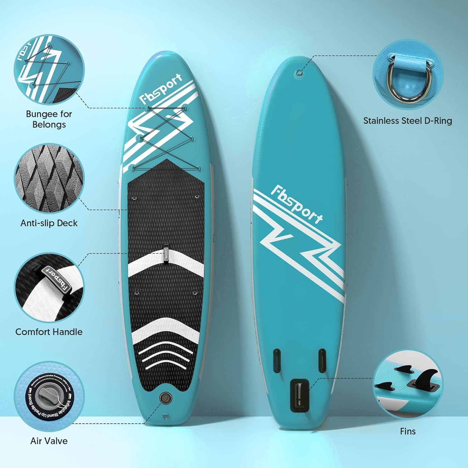 FBSPORT 11' Premium Stand Up Paddle Board, Yoga Board with Durable SUP Accessories & Carry Bag | Wide Stance, Surf Control, Non-Slip Deck, Leash, Paddle and Pump for Youth & Adult wourant
