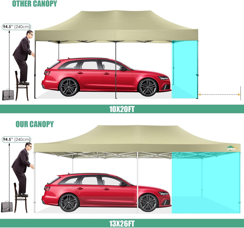 COBIZI 10x20 Heavy Duty Pop up Canopy Tent with 6 sidewalls Easy Up Commercial Outdoor Canopy Wedding Party Tents for Parties All Season Wind & Waterproof Gazebo with Roller Bag,Black(Frame Thickened) wourant