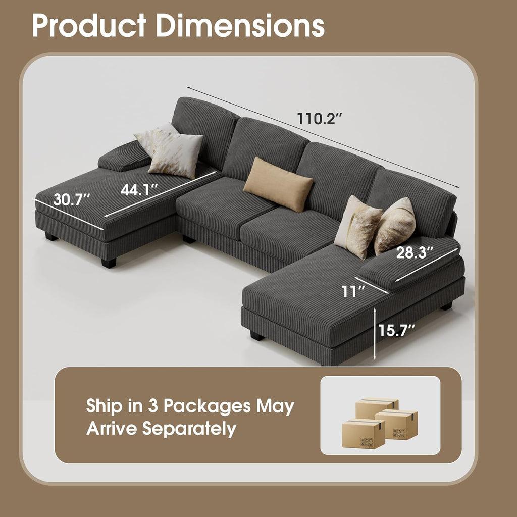 Furmax Sectional Couches for Living Room U-Shaped Sofa Couch Linen Fabric 4 Seat Sofa Set wourant