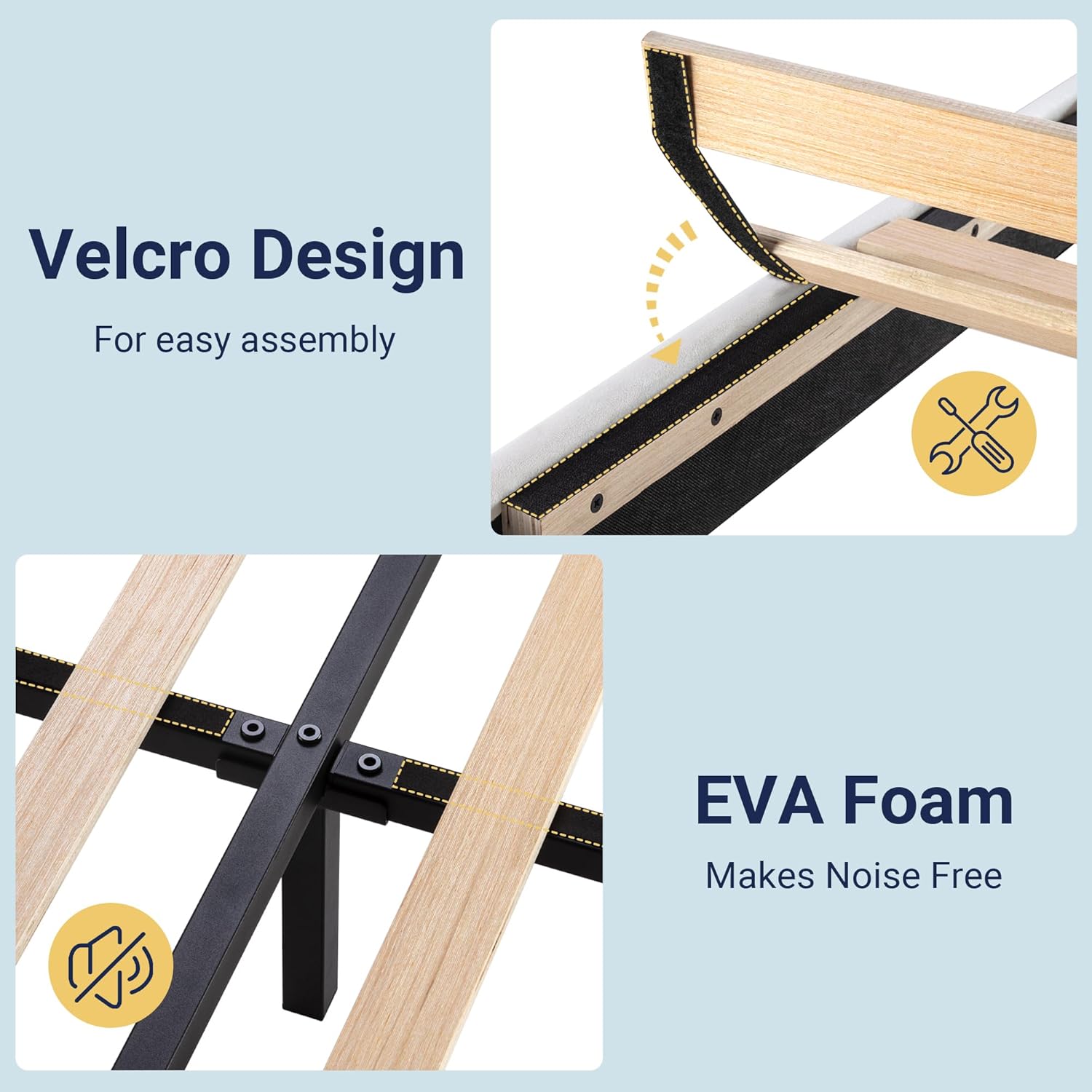 Allewie Queen Size Platform Bed Frame Fabric Upholstered Headboard Wooden Slats Support wourant