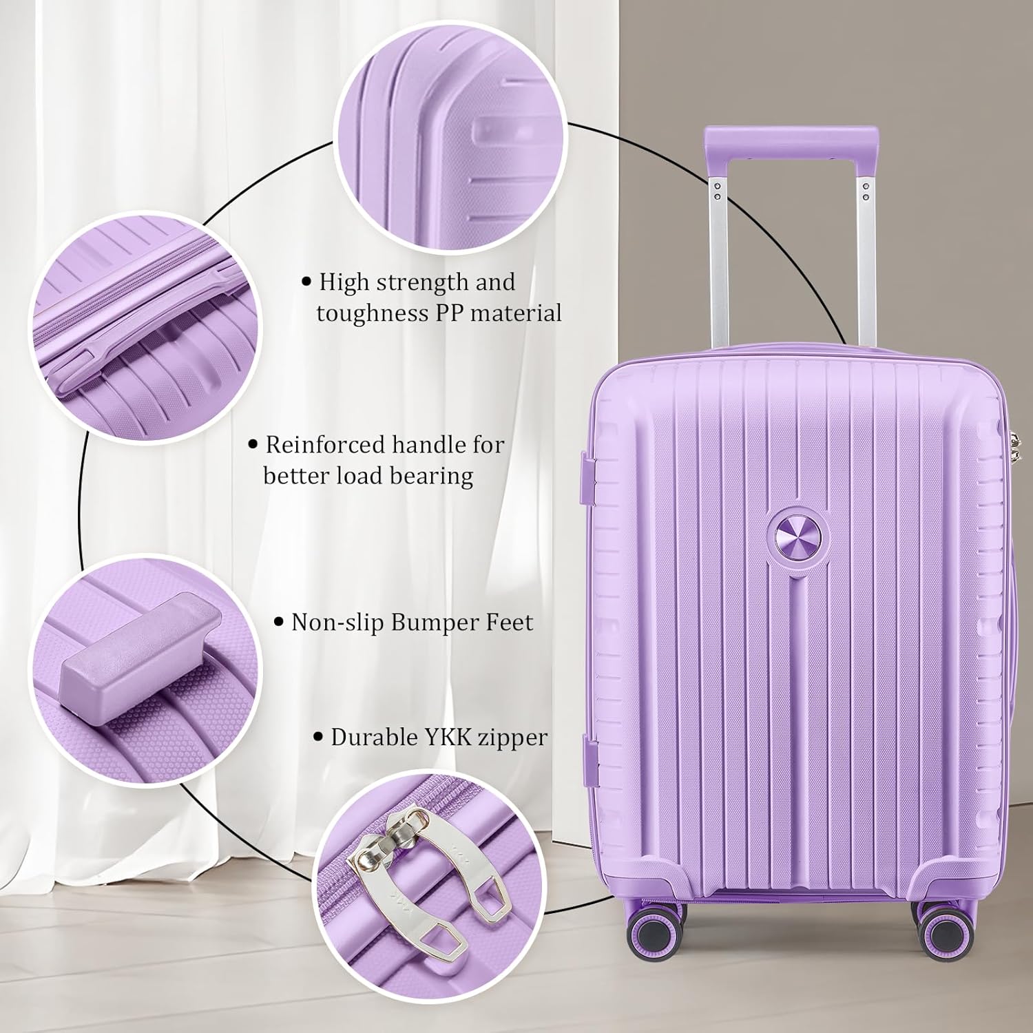 5-piece PP hardshell lightweight travel carry-on luggage set with dual spinner wheels and TSA lock wourant