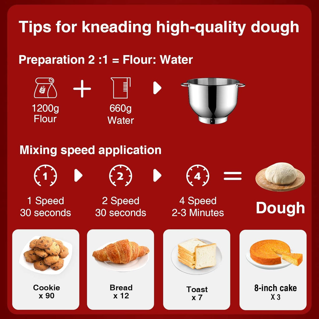 Stand Mixer 6.5 Qt 660W 6-Speed Tilt-Head Food Dough Mixer, Kitchen Electric Mixer with Stainless Steel Bowl,Dough Hook,Whisk, Beater, Egg white separator wourant