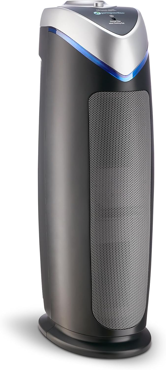 GermGuardian Air Purifier for Home with HEPA Pure Filter, for Wildfire Smoke, Pet Dander, Pollen, Odors, Large Rooms Up To 743 Sq. Ft., Removes 99.97% Pollutants, UV-C Light, 22", AC4825E, Gray wourant
