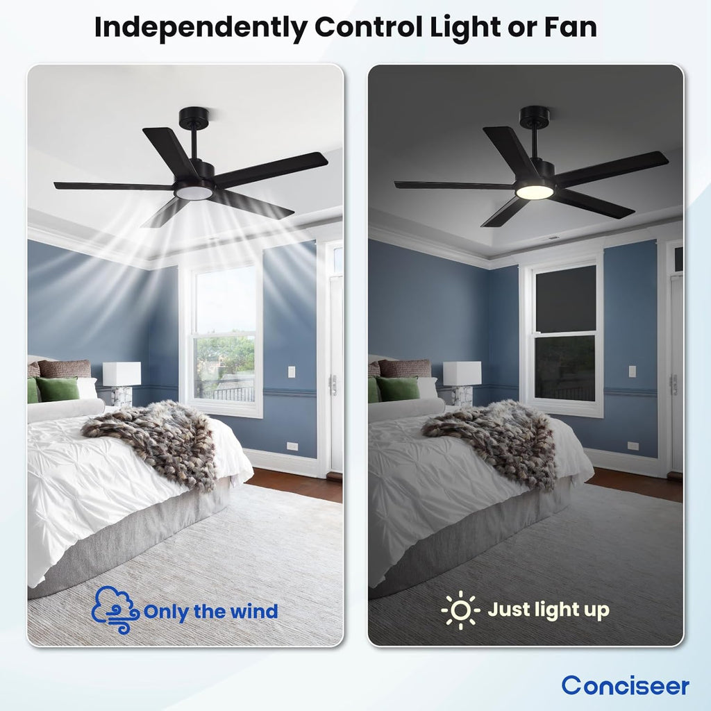 Modern Ceiling Fans with Lights, 72 Inch Ceiling Fan with Light and Remote, Bedroom Living Room Library Cafe Outdoor/Industrial,24W 3CCT Dimmable, 8 Blades 6 Speed Reversible Quiet DC Motor, Black wourant