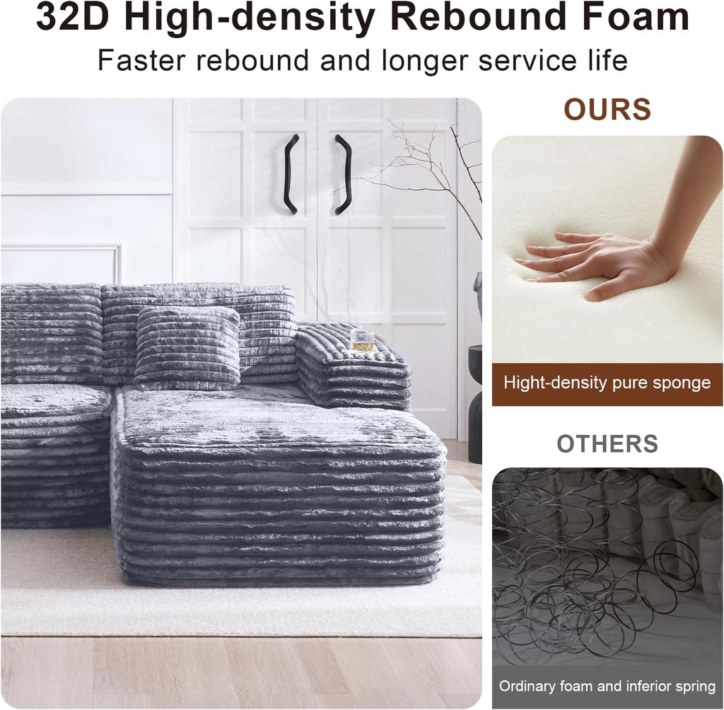Cloud Sectional Couch with L-Shape Chaise, Modern Modular Sofa with Deep Seat, Built-in Cup Holder & Storage Pocket for Living Room Bedroom, No Assembly Required (Dark Gray, Left Sitting Chaise) wourant