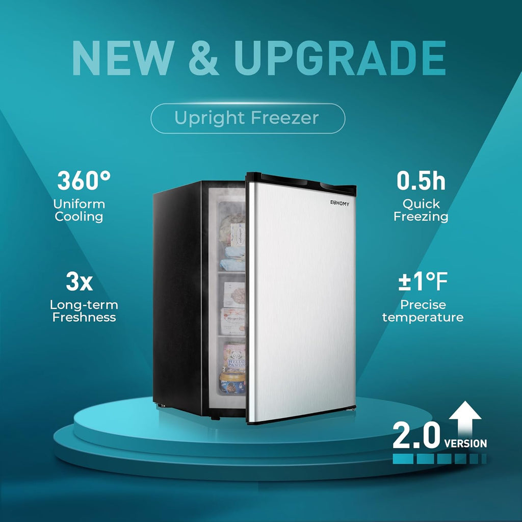 Upright freezer, 3.0Cubic Feet, Single Door Compact Mini Freezer with Reversible Door Small freezer for Home/Dorms/Apartment/Office wourant
