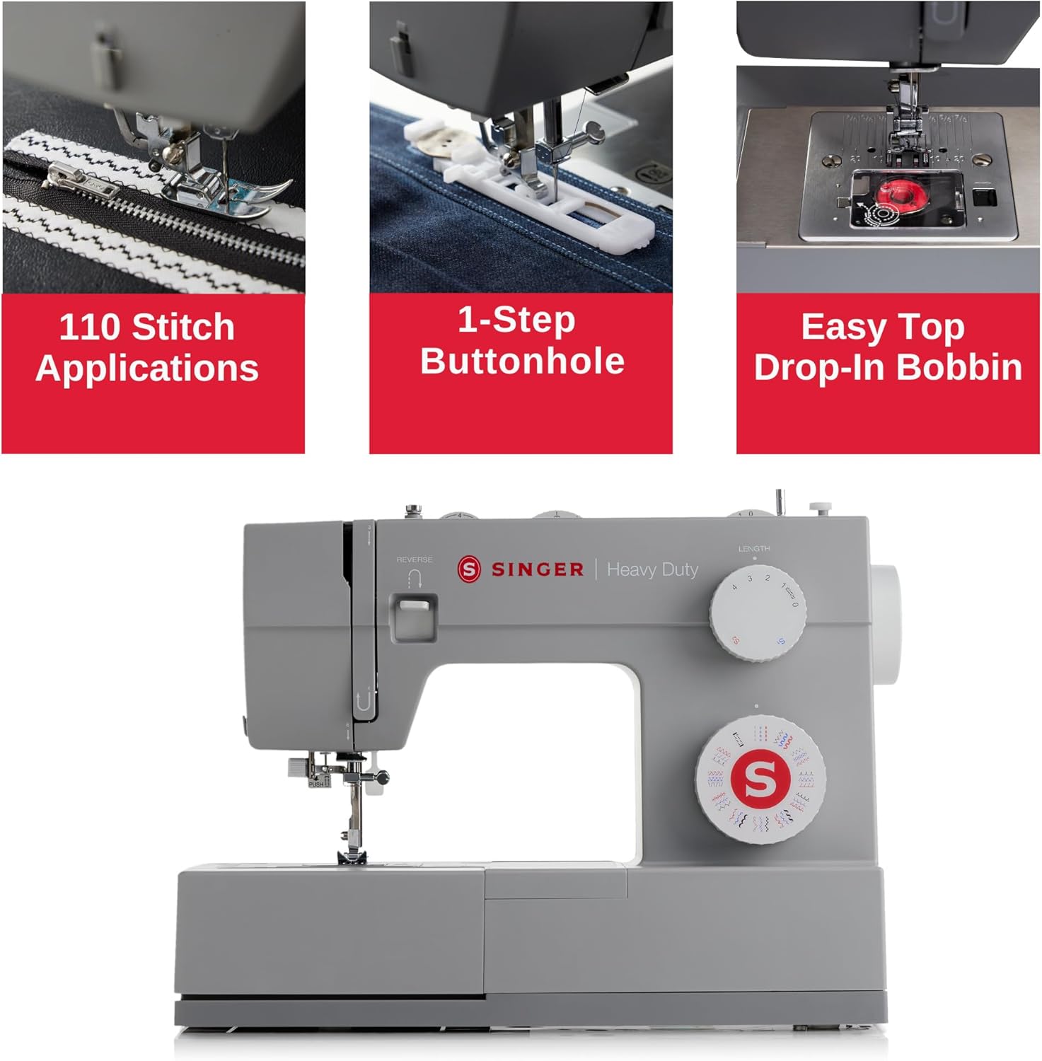 SINGER Heavy Duty 4452 High Speed Sewing Machine With Accessory Kit | Strong Motor with Enhanced Piercing Power, 110 Stitch Applications, Full Metal frame, 1-step Buttonhole & LED Lights wourant