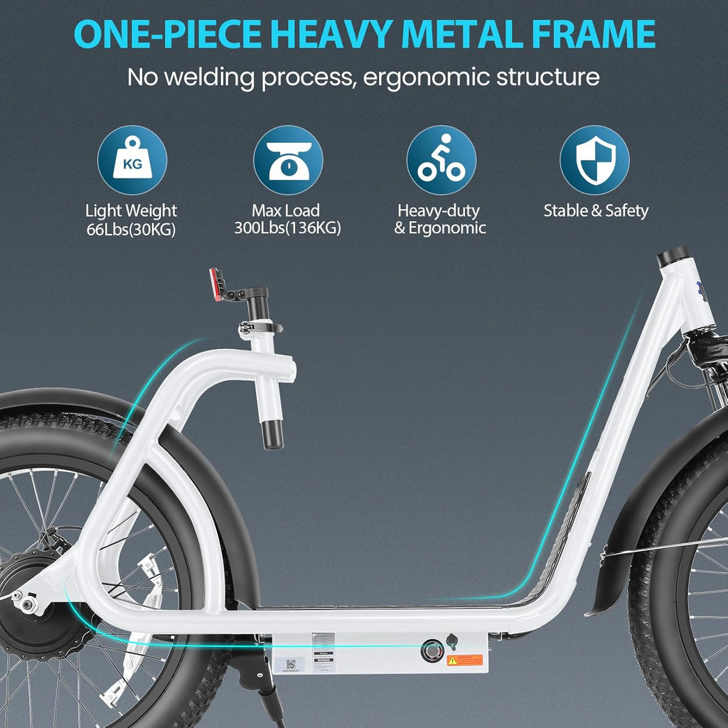 Caroma Peak 800W Foldable Adult Electric Scooter with 20-inch Wide Tires, 48V Battery, Basket, and Adjustable Seat wourant