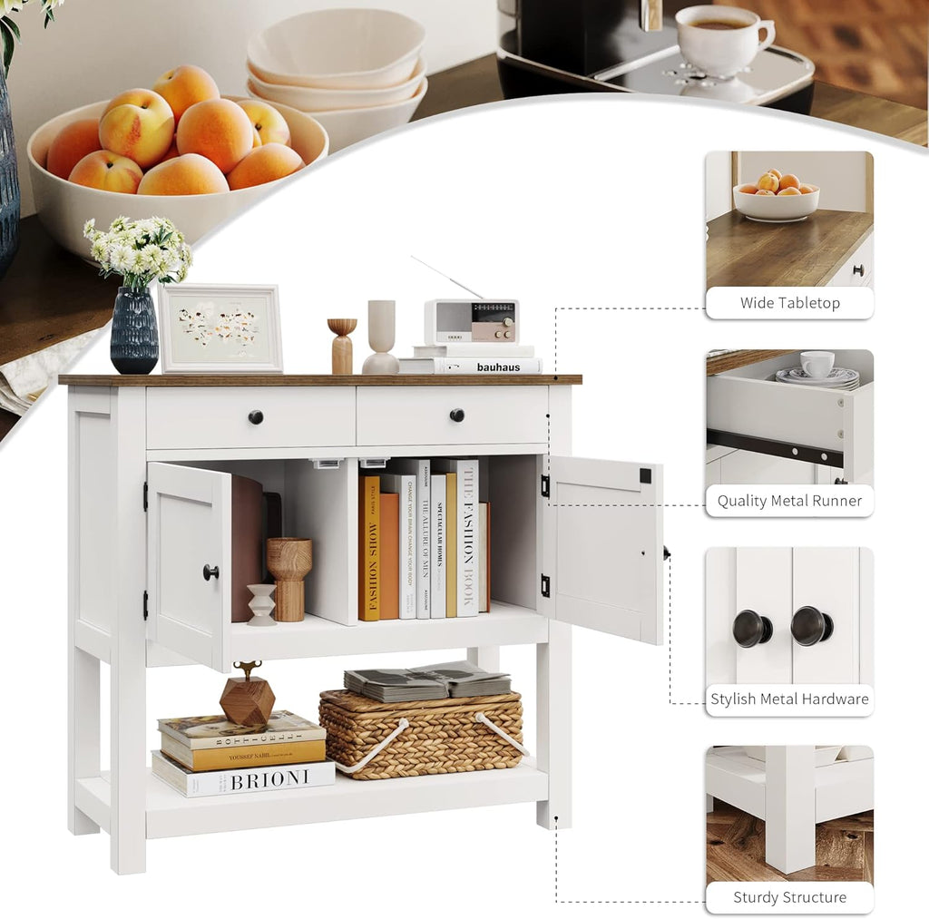 Farmhouse style console table coffee bar, entry table with storage rack, sofa table buffet sideboard wourant