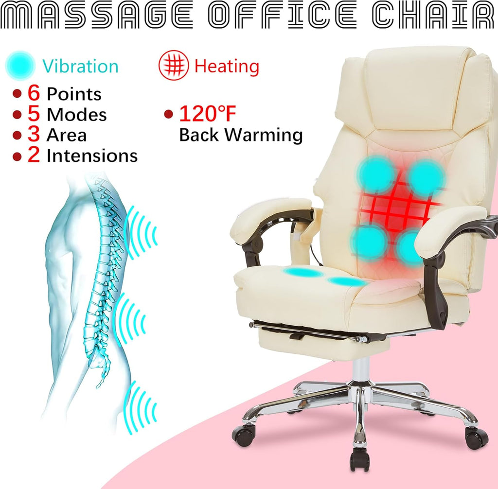 Massage Office Chair with Footrest 6 Point Vibration and Heating Home Executive Office Desk Chair wourant