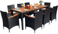 Devoko Dining 7 PCS Furniture, Patio Conversation Set with Acacia Wood Table Top, Rattan Outdoor, Black wourant