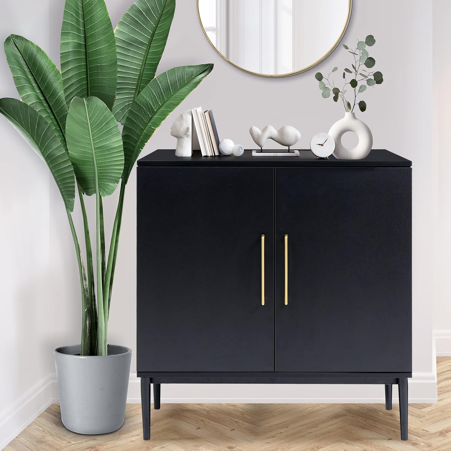 Free Standing Cabinet Black Wood for Living Room, Bedroom, Dining Room, Hallway, Entryway wourant