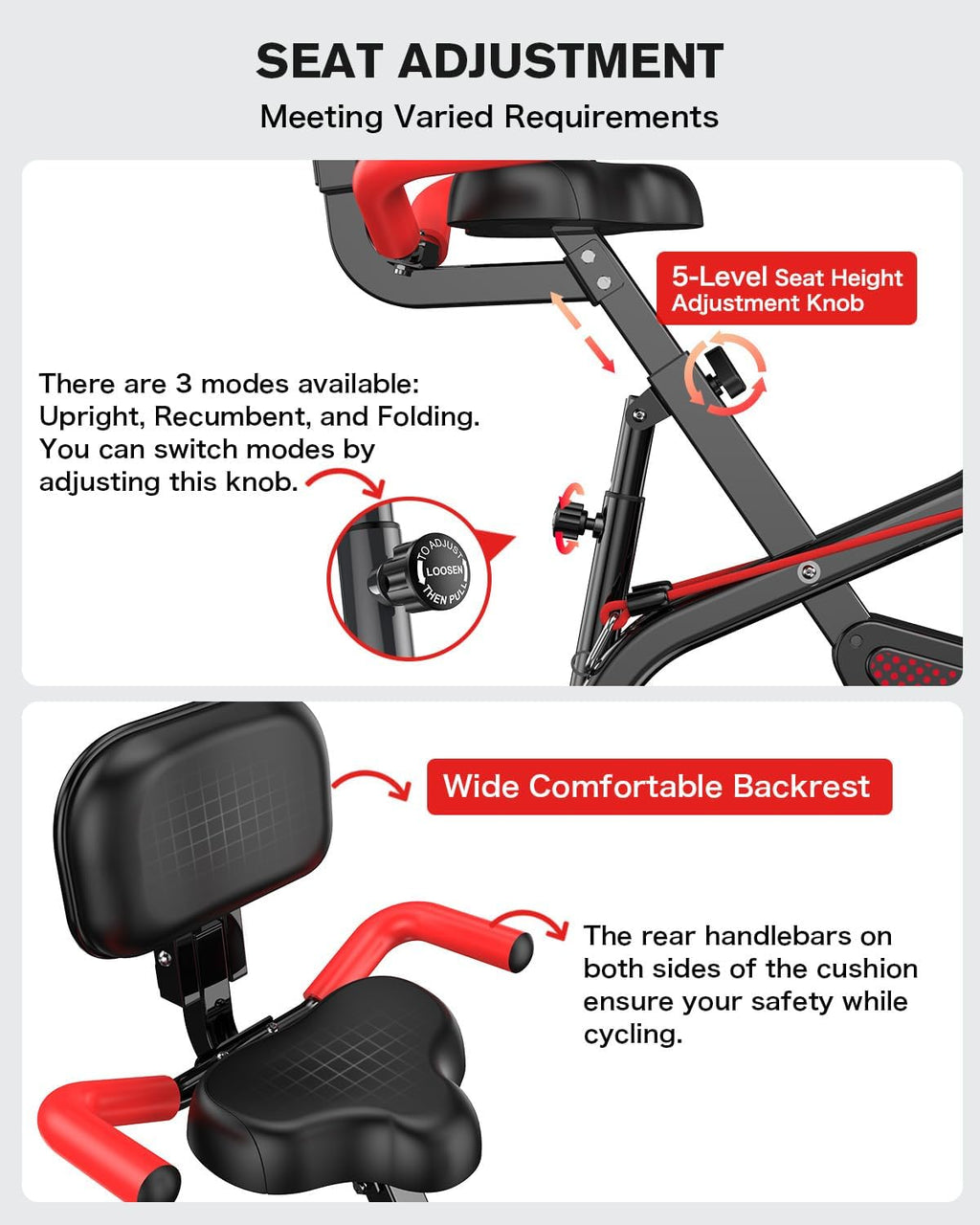 pooboo Folding Exercise Bike, Foldable Fitness Stationary Bike Machine, Upright Indoor Cycling Bike, Magnetic X-Bike with 8-Level Adjustable Resistance, Bottle Holder & Back Support Cushion for Home Gym Workout wourant