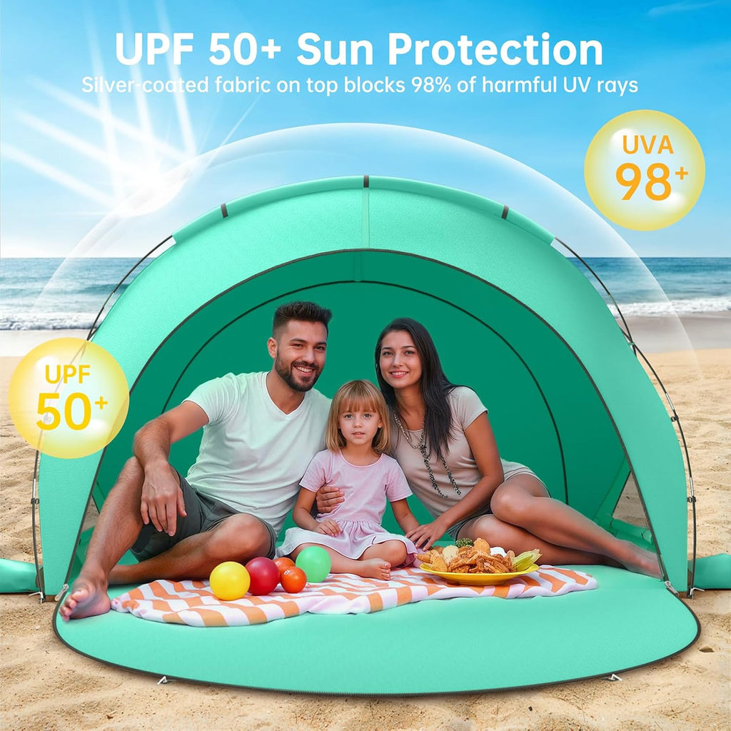 Beach Tent Sun Shelter, Beach Shade Tent with UPF50+ UV Protection, Beach Sun Shelter, Beach Shade with 2 Zippered Doors, Portable Beach Tent for Beach Camping Fishing wourant