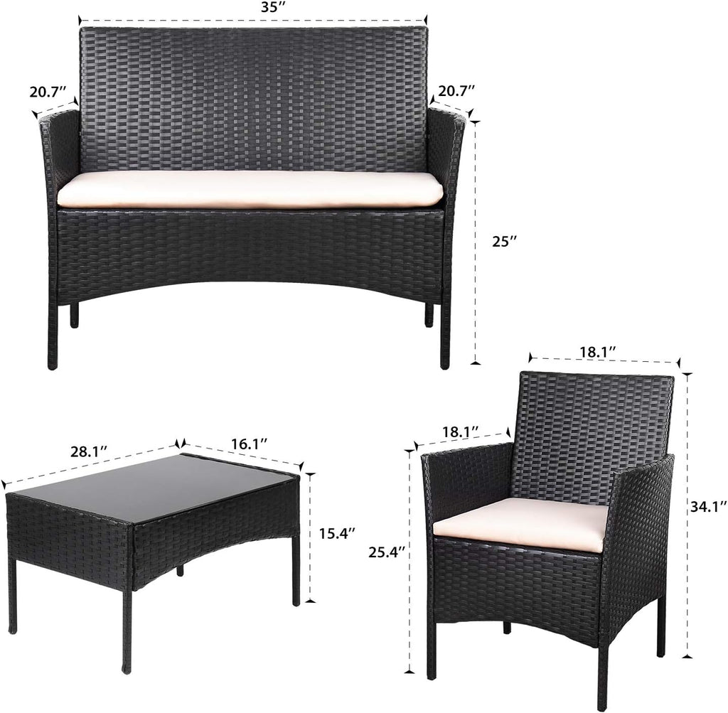 Homall 4 Pieces Outdoor Patio Furniture Sets Rattan Chair Wicker Set, Outdoor Indoor Use Backyard Porch Garden Poolside Balcony Furniture Sets (Grey) wourant
