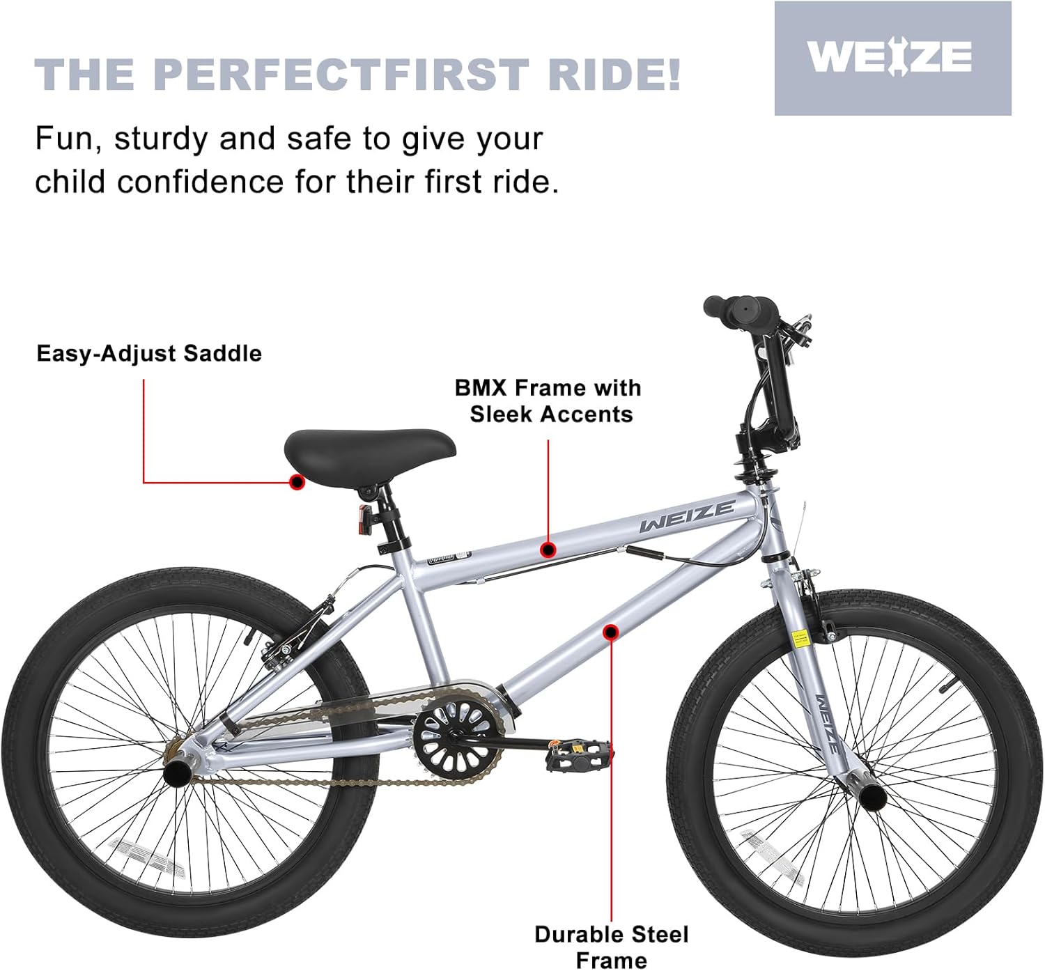 WEIZE Freestyle BMX Bicycle 20 Inch Stunt Bike for Kids and Adults Men and Women High Strength Steel Frame 360 Degree Rotor Freestyle wourant