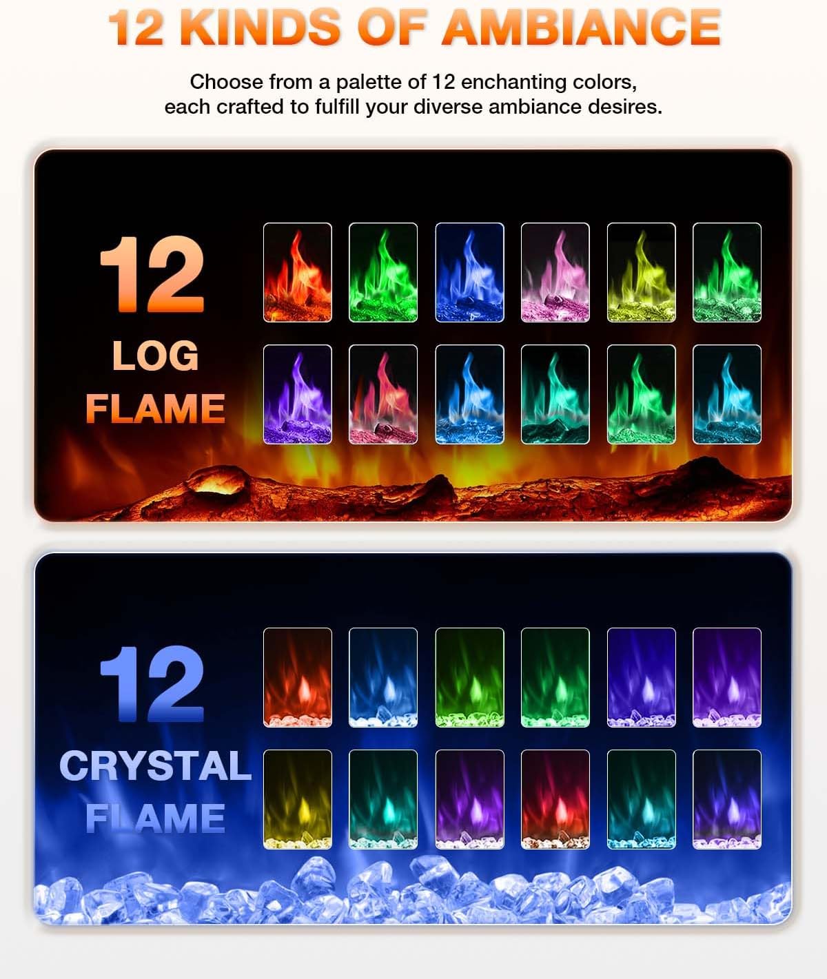 Electric Fireplace 60Inch,Wall Mounted Electric Fireplace Heater with Timer Inserts，TV Stand Touch Screen and Realistic Flame,Log Set,Crystal Flames 750 to 1500W，Remote for Living Room wourant
