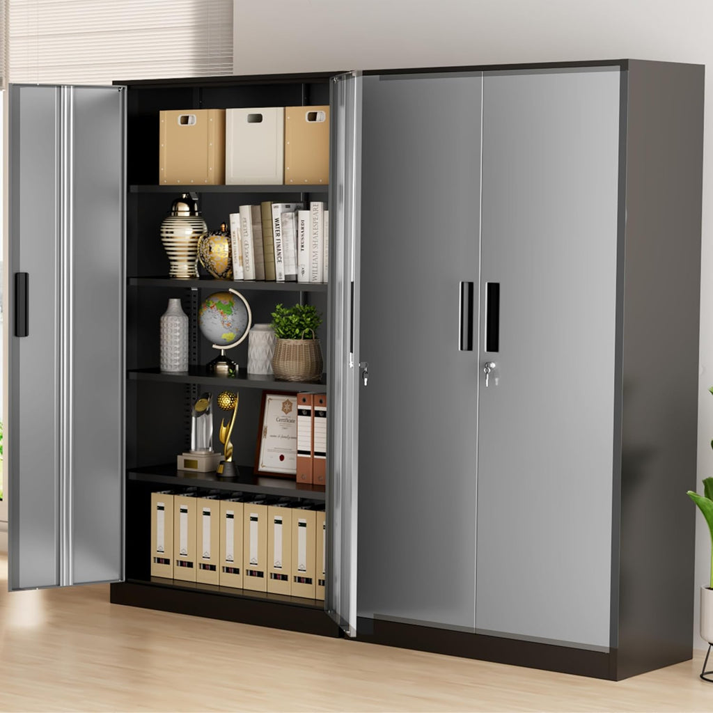 Greenvelly Metal Storage Cabinet, 72" Black Locking Metal Cabinet with 2 Doors and 4 Adjustable Shelves, Lockable Garage Storage Cabinets for Home Office, Garage, Kitchen, Living Room wourant