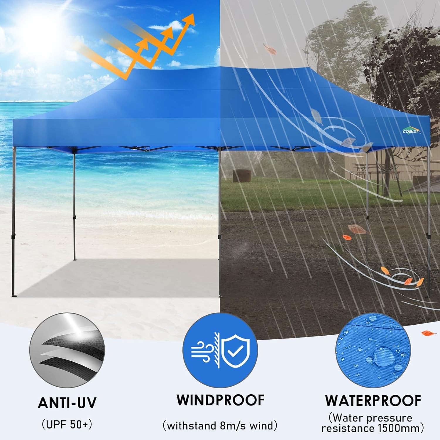 COBIZI 10x20 Heavy Duty Pop up Canopy Tent with 6 sidewalls Easy Up Commercial Outdoor Canopy Wedding Party Tents for Parties All Season Wind & Waterproof Gazebo with Roller Bag,Black(Frame Thickened) wourant