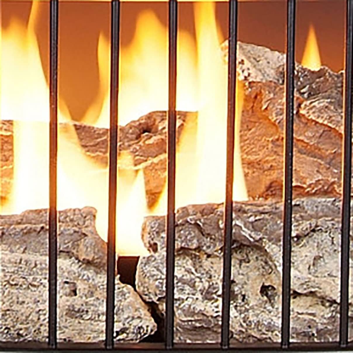 Vent-free 25,000 BTU space-saving freestanding dual-fuel fireplace with built-in thermostat control wourant