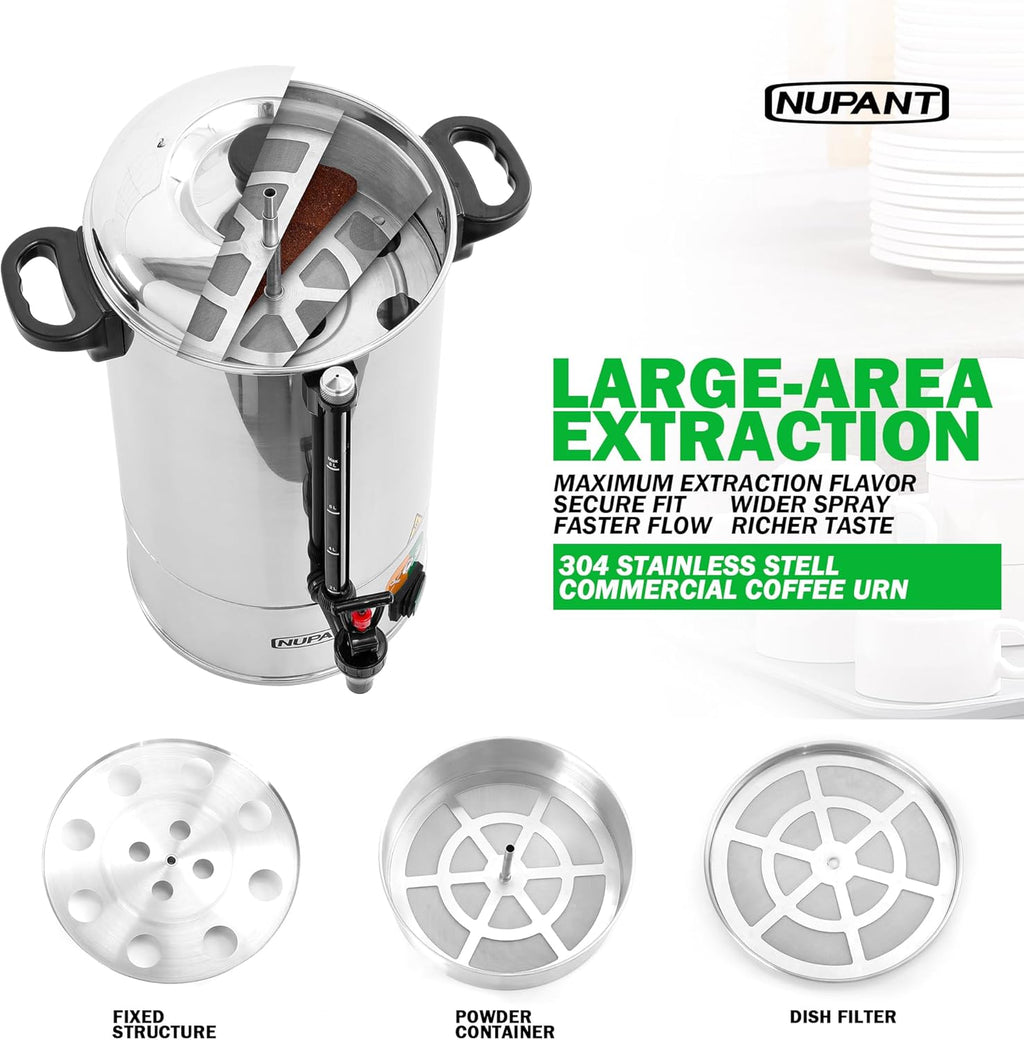 Commercial Coffee Urn 100 Cup 15L 304 Stainless Steel Large Coffee Maker wourant