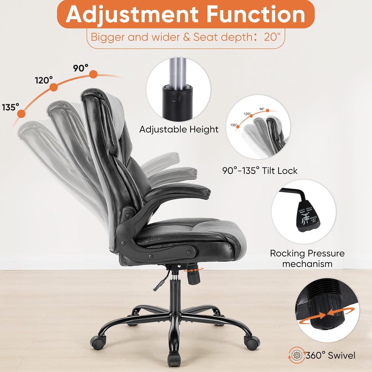 Ergonomic Office Chair Heavy Duty Work Desk Chair Adjustable Swivel Rolling Chair with Wheels wourant