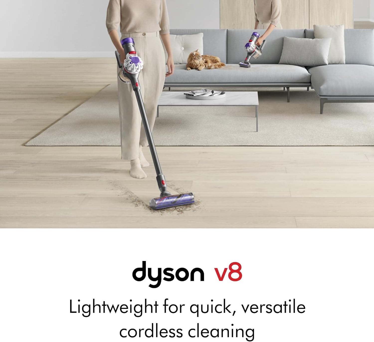 Dyson V8 Cordless Vacuum, Cleans Hard Floors and Carpets, Detangles, Converts to Handheld, 115AW, 2 Power Modes, Up to 40 Minutes¹ woonhhop