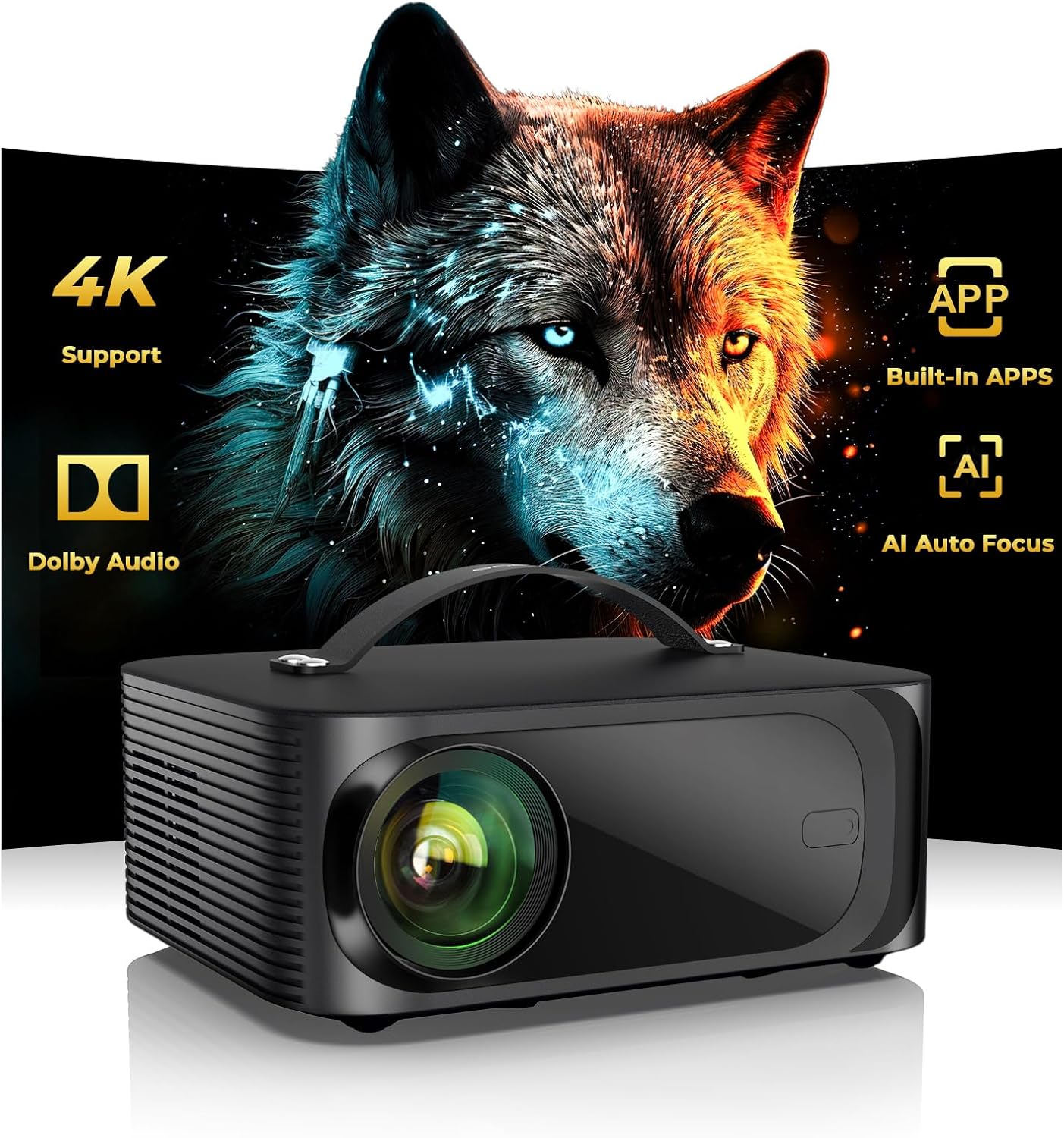 Projector-4K with WiFi and Bluetooth:[3200 ANSI/AI Auto Focus/Built-in APPs] Outdoor wourant