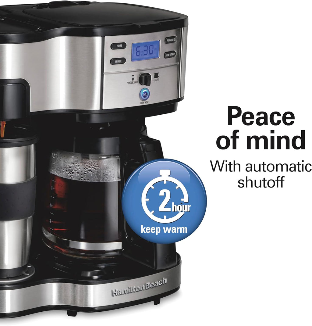 Hamilton Beach 2-Way 12 Cup Programmable Drip Coffee Maker & Single Serve Machine, Glass Carafe, Auto Pause and Pour, Black (49980R) wourant