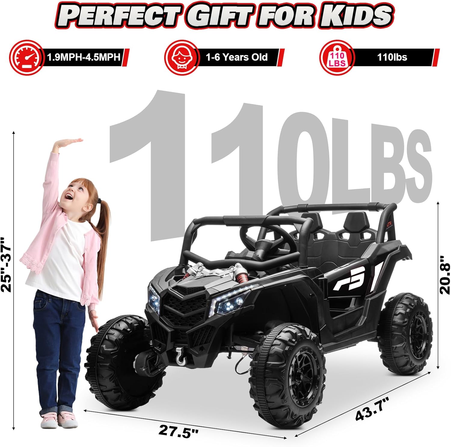JOYRACER Kids Remote Control Car with 4 x 150W Motors, Shock Absorbers, Bluetooth, MP3 Player, and Headlights wourant