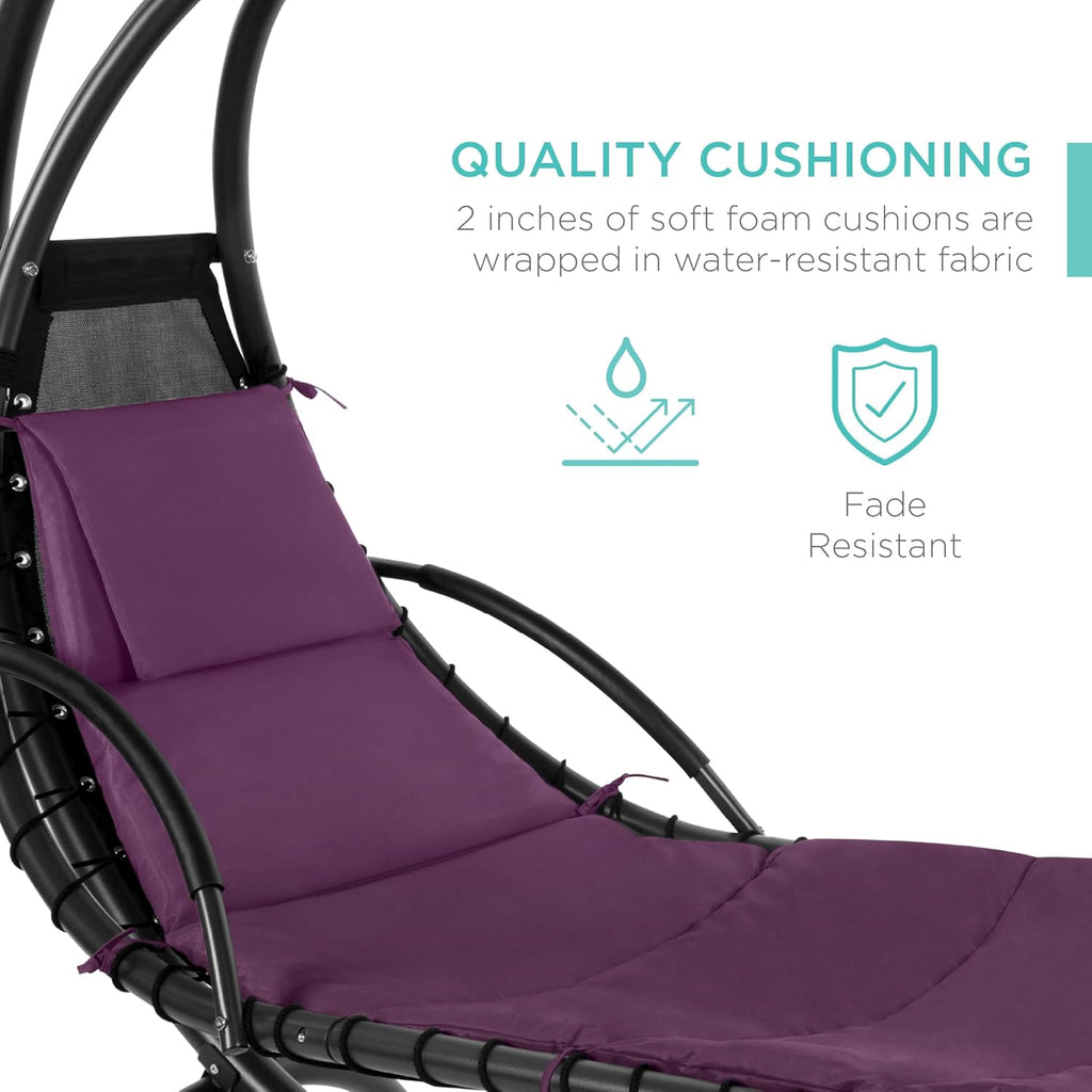 Best Choice Products Outdoor Hanging Curved Steel Chaise Lounge Chair Swing w/Built-in Pillow and Removable Canopy - Teal wourant