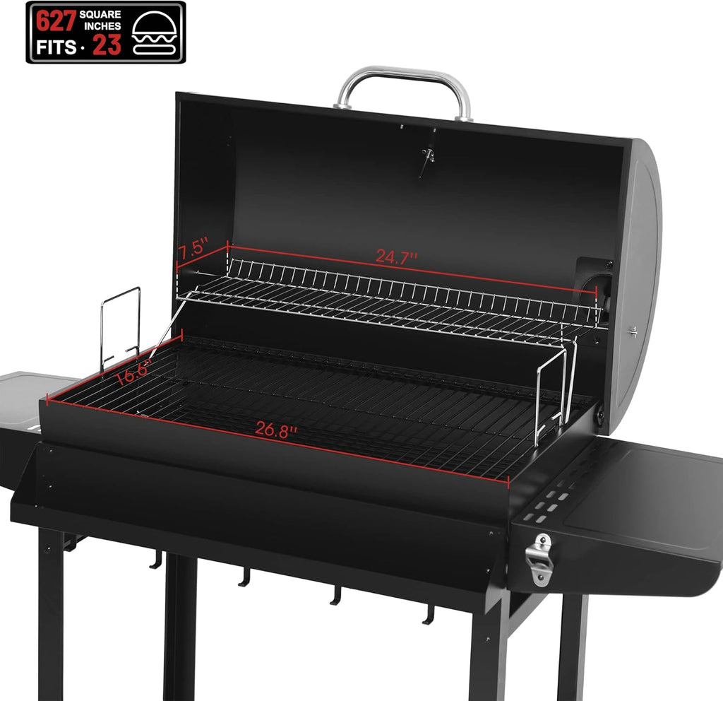 Royal Gourmet CC1830T 30-Inch Barrel Charcoal Grill with Warming Rack & Front Storage Basket, Outdoor BBQ Grill with 627 sq. in. Grilling Area for Backyard Barbecue Cooking Party, Black wourant