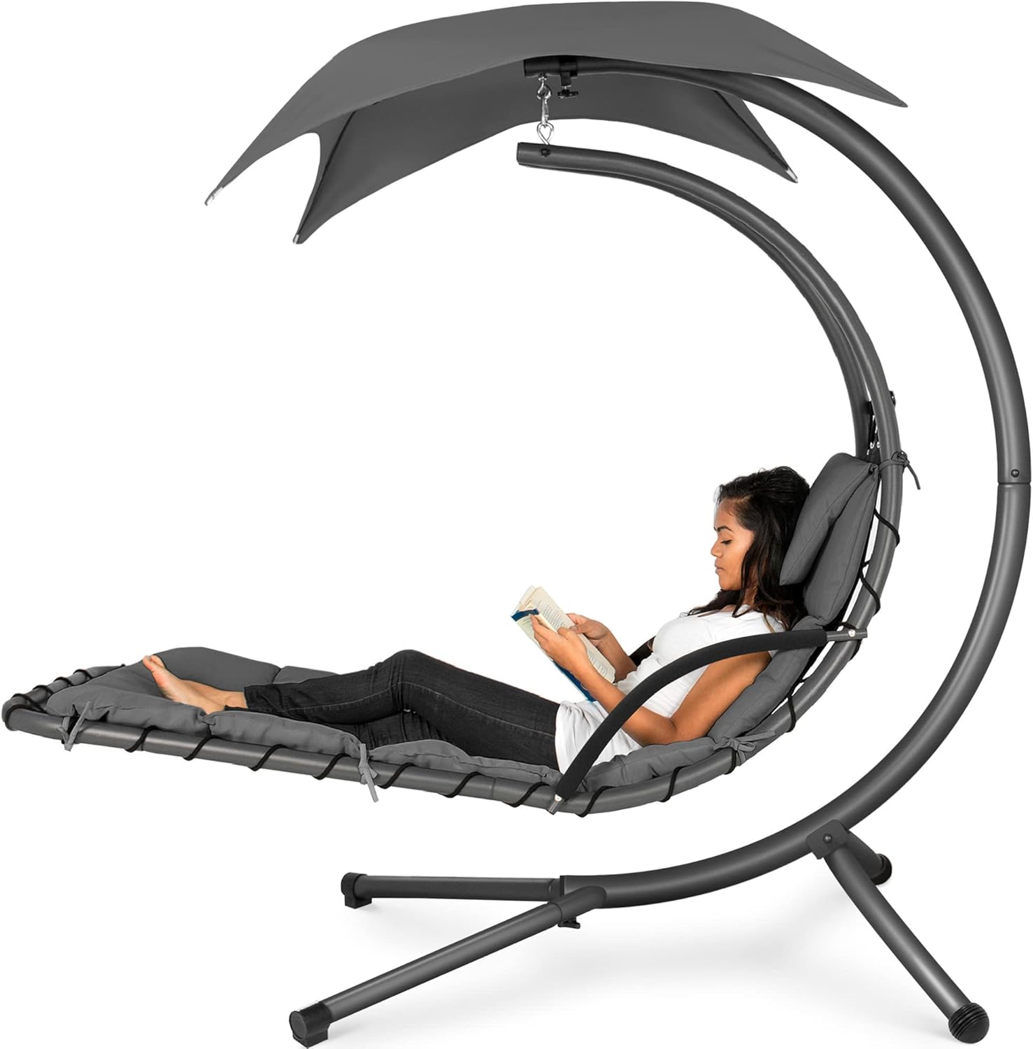 Best Choice Products Outdoor Hanging Curved Steel Chaise Lounge Chair Swing w/Built-in Pillow and Removable Canopy - Teal wourant