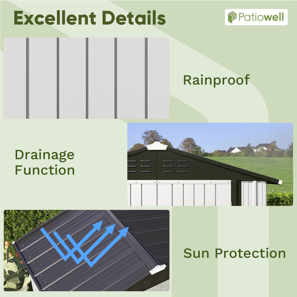 Patiowell 5x3 FT Outdoor Storage Shed Tool Shed with Sloping Roof and Lockable Door Metal Shed wourant