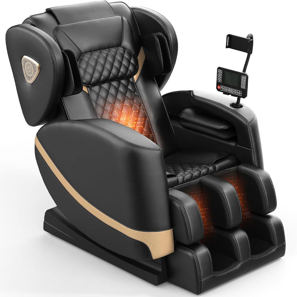 2025 Massage Chair Full Body, Zero Gravity Massage Chair with 10 Fix Rollers, Heating, Foot Massage, Auto Modes, Bluetooth Speaker, Touch Screen Controller (Black & Brown) wourant