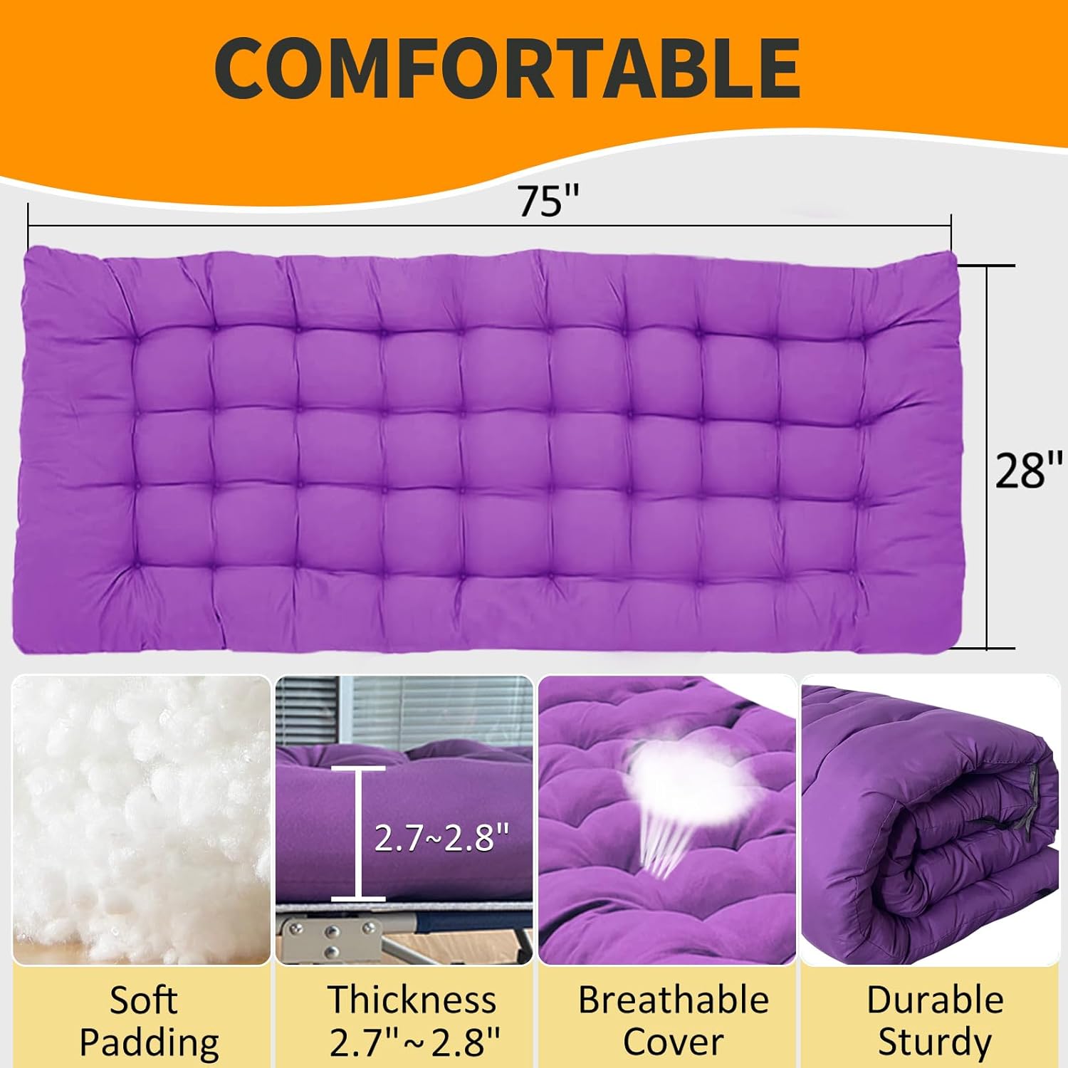 2 Pack Camping Cot with Mattress Comfortable Cot Bed Folding Cot Heavy Duty Cots for Sleeping with Carry Bag for Adults Kids Guest Bed Outdoor Indoor Home wourant