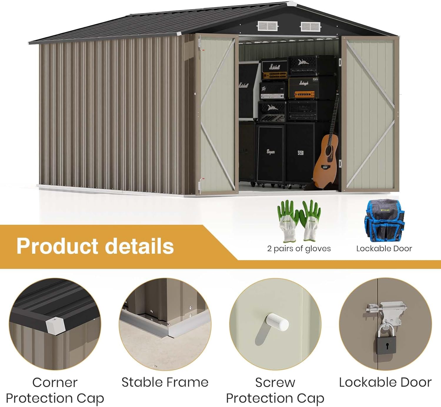 Patiowell 5x3 FT Outdoor Storage Shed Tool Shed with Sloping Roof and Lockable Door Metal Shed wourant