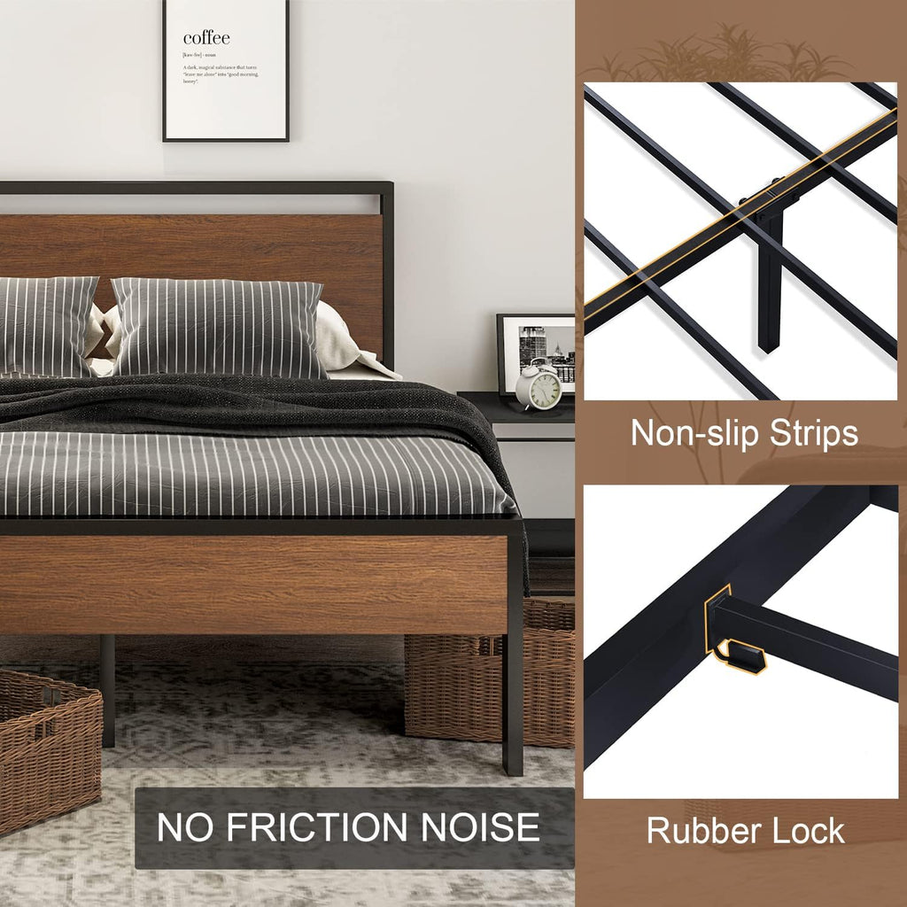 SHA CERLIN 14 Inch Full Size Metal Platform Bed Frame with Wooden Headboard and Footboard wourant