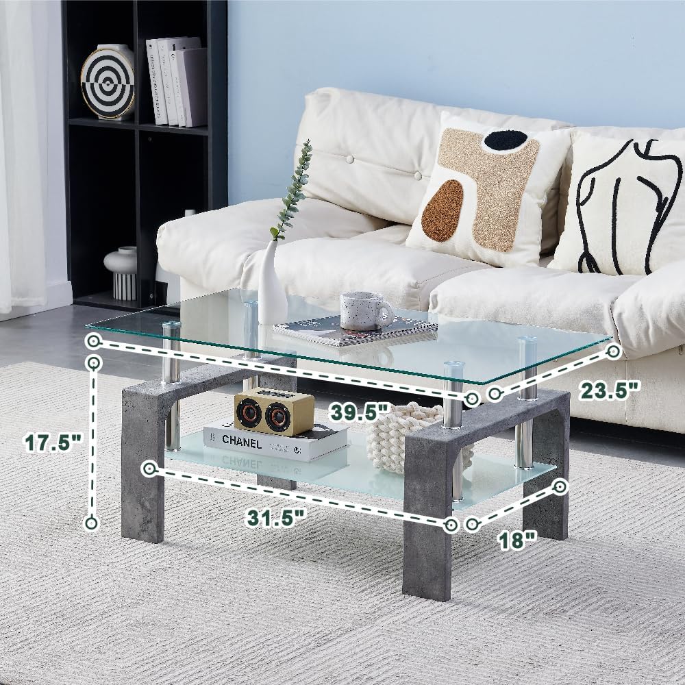 Living Room Rectangle Coffee Table, Tea Table Suitable for Waiting Room, Modern Side Coffee Table with Wooden Leg, Glass Tabletop wourant