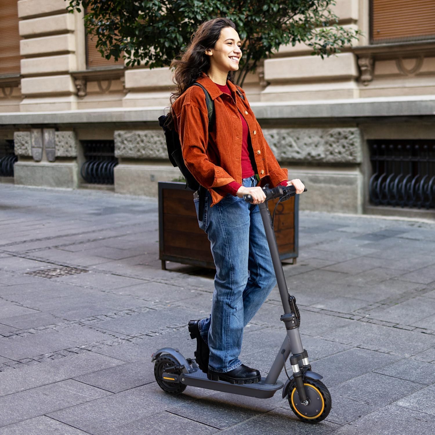 Electric Scooter, 350W/500W Powerful Motor, 8.5"/10" Solid Tires, 19/22Mph, 28/21/12 Miles Range,Dual Braking wourant