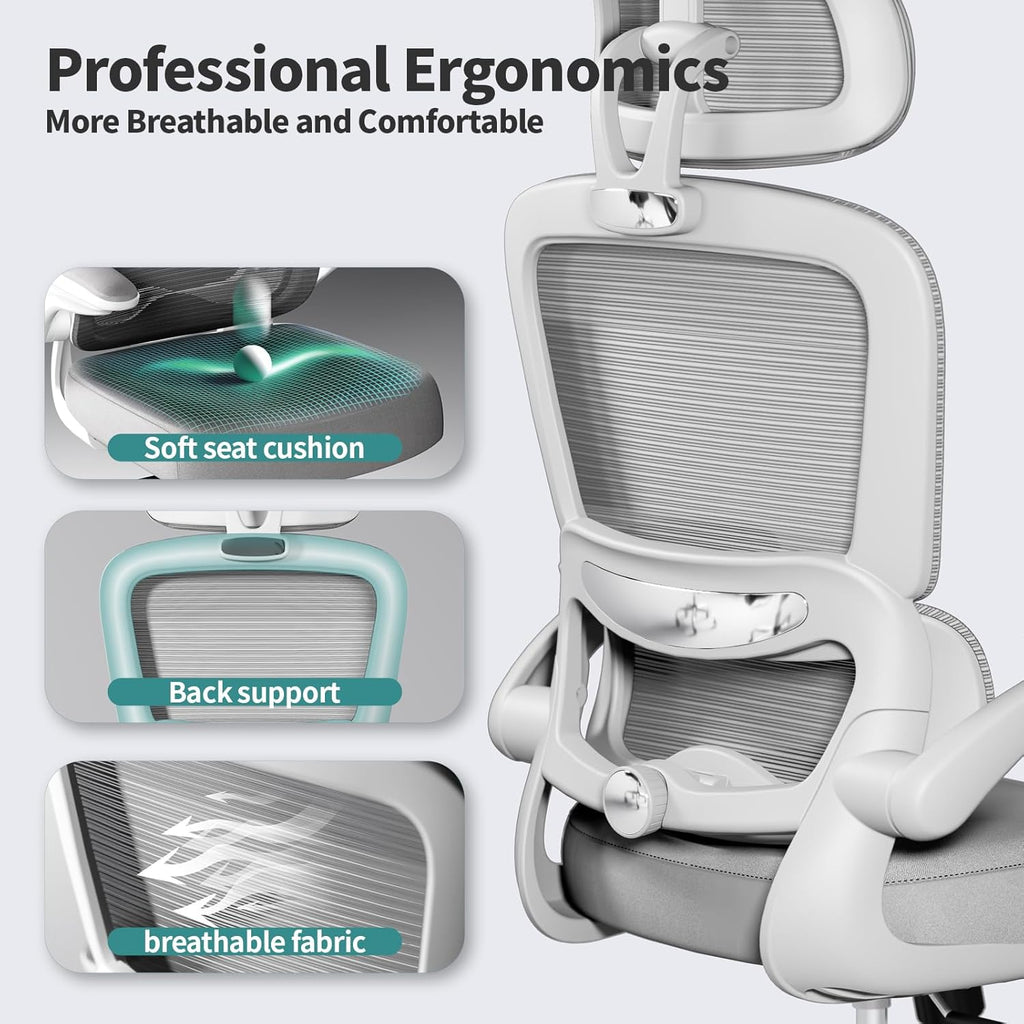 Office Chair Ergonomic Desk Chair, 330 lbs Home Mesh Desk Chair with Wheels, Comfortable Gaming Chair, High Back Office Chair wourant