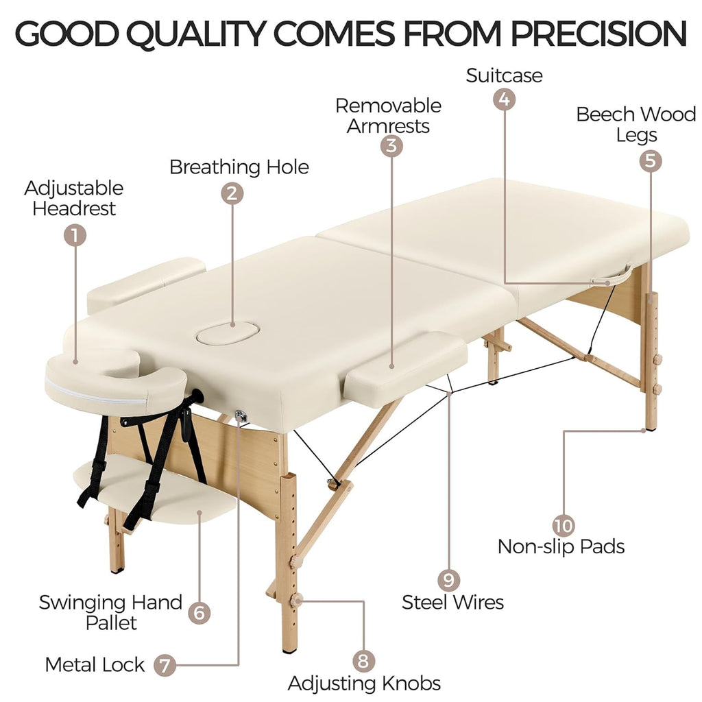 Yaheetech Massage Table Portable Lash Beds Spa Bed Massage Couch Foldable Spa Tables Adjustable 2 Fold with Non-Woven Bag 24 inch, Black wourant
